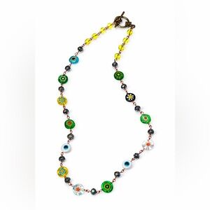 Colorful Floral Bead Necklace with Yellow Highlights